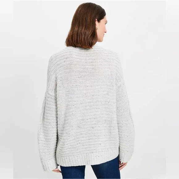 EUC LOFT Flecked Cable Linked Mock Neck Tunic Sweater - Ivory Multi - Picture 3 of 7